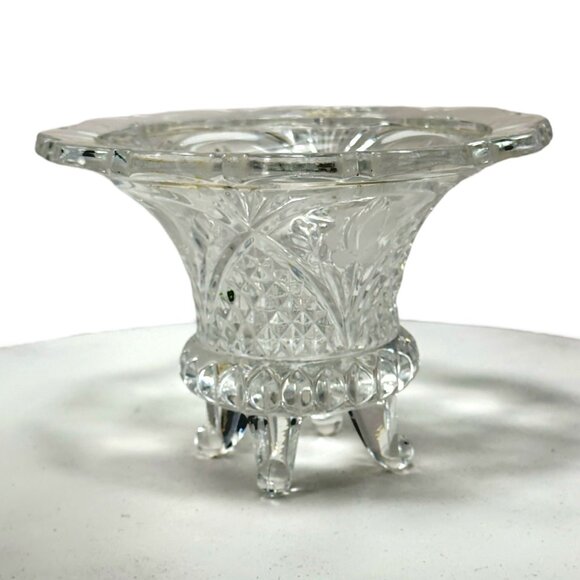 Vintage Footed Etched Glass Vase/Candy Dish With Floral Design 4" H x 6" W - Picture 4 of 7